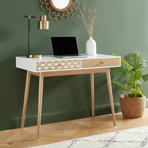 Bureau UTAH Décor Bois et Blanc 2 Tiroirs - L100cm