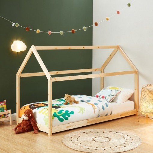 Lit enfant cabane TINY Bois Massif de pin naturel 70x140cm