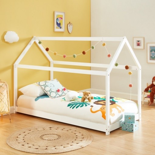 Lit enfant cabane TINY Bois Massif de pin Blanc 70x140cm