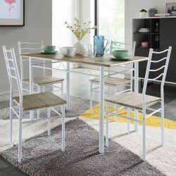 Ensemble table à manger 120 cm et 4 chaises blanc et naturel