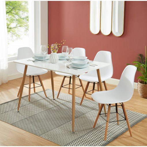 Ensemble repas KITTOS Laqué Blanc mat 1 table + 4 Chaises - L120cm