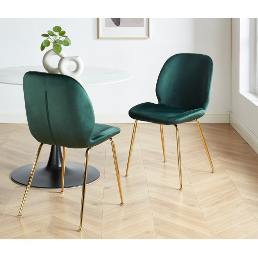 Lot de 2 chaises GISELvelours vert foncépieds en métal doré