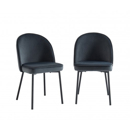 IRIS Lot de 2 chaises velours Gris anthracite pieds en métal noir