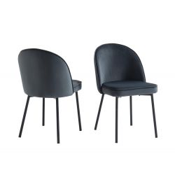 IRIS Lot de 2 chaises velours Gris anthracite pieds en métal noir