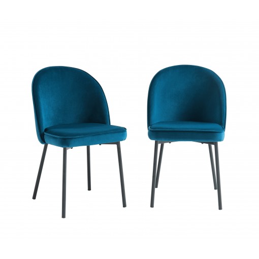 IRIS Lot de 2 chaises velours Bleu pieds en métal noir