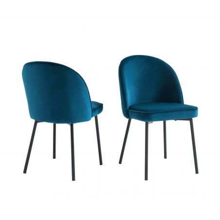IRIS Lot de 2 chaises velours Bleu pieds en métal noir