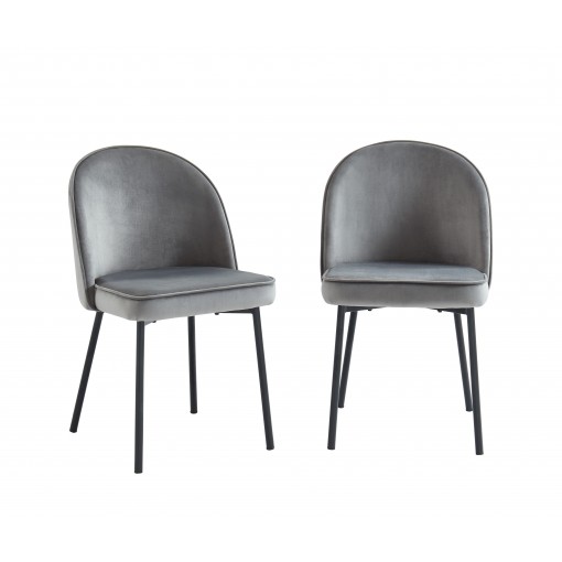 IRIS Lot de 2 chaises velours Gris pieds en métal noir