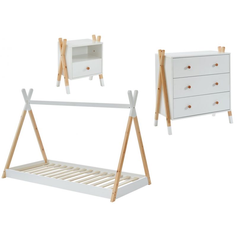 Set chambre TIPI Blanc Lit + chevet + commode Set chambre TIPI Blanc Lit + chevet + commode