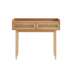 Console LEON Bois et Cannage naturel 2 tiroirs - L100 cm