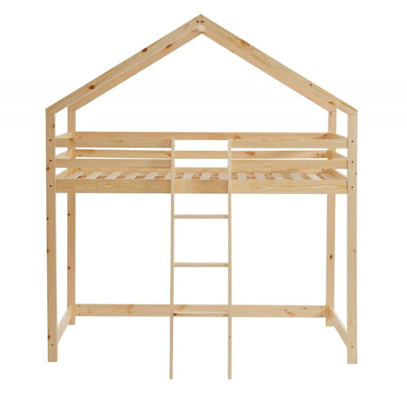 Lit mezzanine TINY Bois massif de Pin naturel Echelle devant - 90x190cm