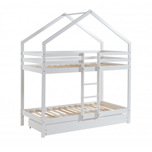 TINYBUNKDRABL lit superposé Lit superposé cabane blanc échelle sur le côté et tiroir