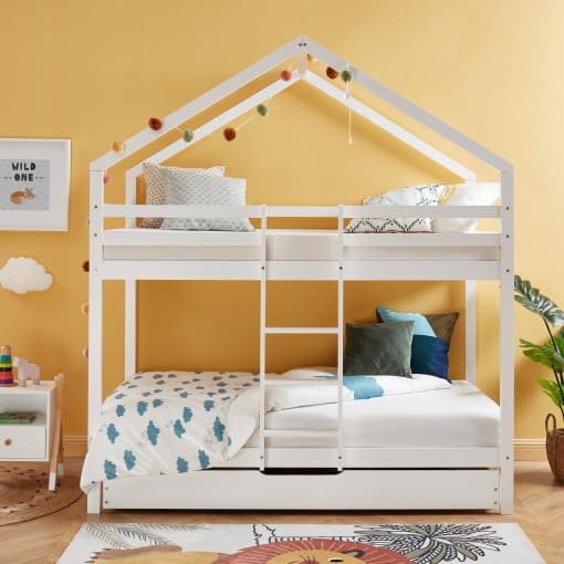 TINYBUNKDRABL lit superposé Lit superposé cabane blanc échelle sur le côté et tiroir