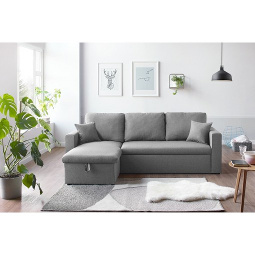 Canapé d'angle LIVIA tissu gris clairconvertible 4 places