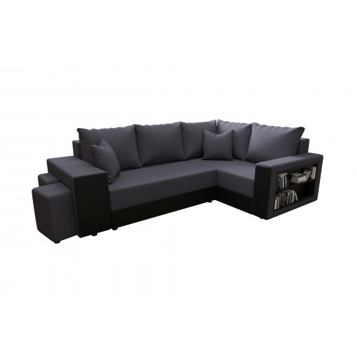 Canapé d'angleHYGGE XL PU noir tissu anthracite convertible 5 places