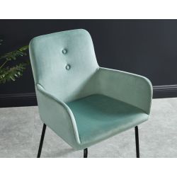 PIA chaise en velours Vert amande Pieds en métal et accoudoirs