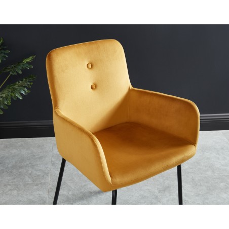 Chaise En Velours Pia Jaune Ocre Pieds En Metal Noir