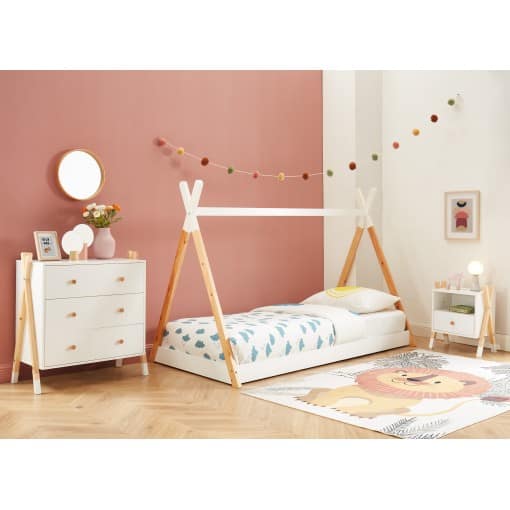 Set chambre TIPI Blanc Lit + chevet + commode