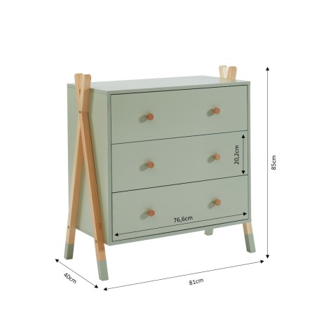 Commode TIPI vert 3 tiroirs