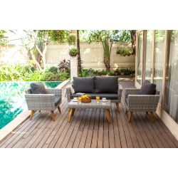 ALMAGR sofa jardin résine stressée 1 table, sofa 2P, 2 fauteuils