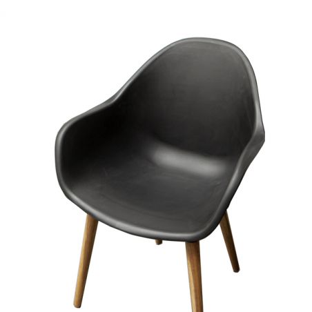 KIRA2NR lot de 2 chaises coloris noir plastique et pieds bois