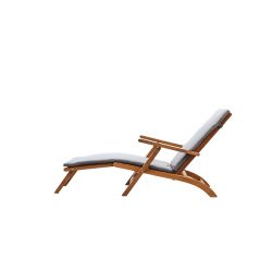 SOCOA chaise longue de jardin en bois d'acacia coussin gris