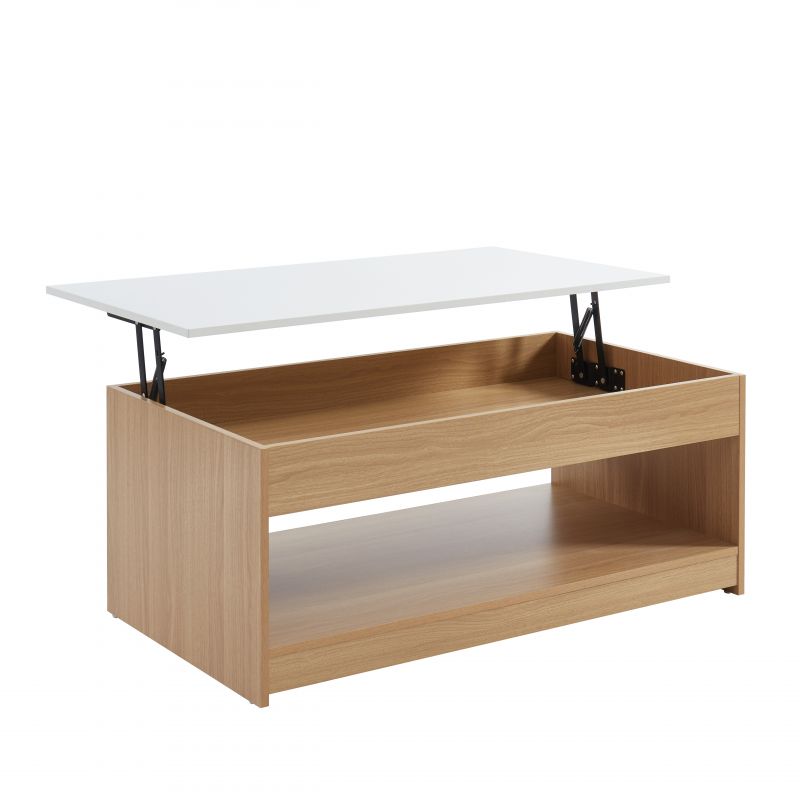 Table basse AMOS décor bois et blanc plateau relevable - L110cm