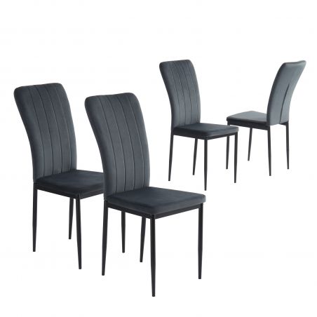 Lot de 4 chaises POPPY velours gris anthracite pieds en métal noir