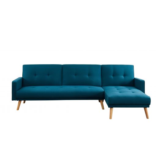 Canapé d'angle LUXI tissu bleu paon Convertible, style scandinave