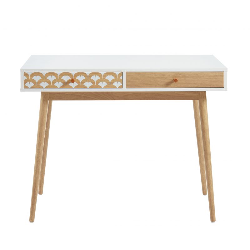 Bureau UTAH Décor Bois et Blanc 2 Tiroirs - L100cm