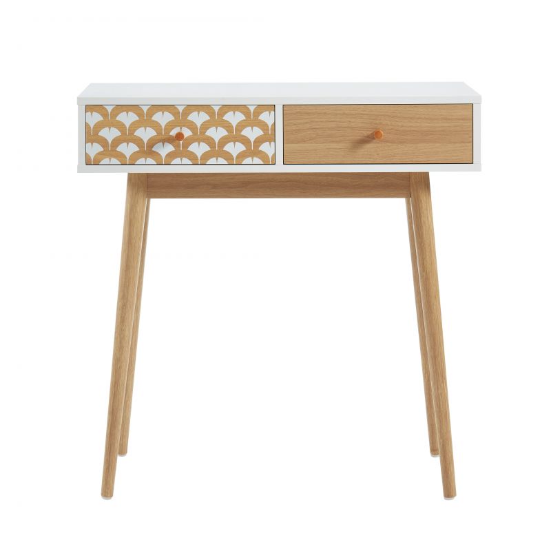 Console UTAH Décor Bois et Blanc 2 Tiroirs - L80cm