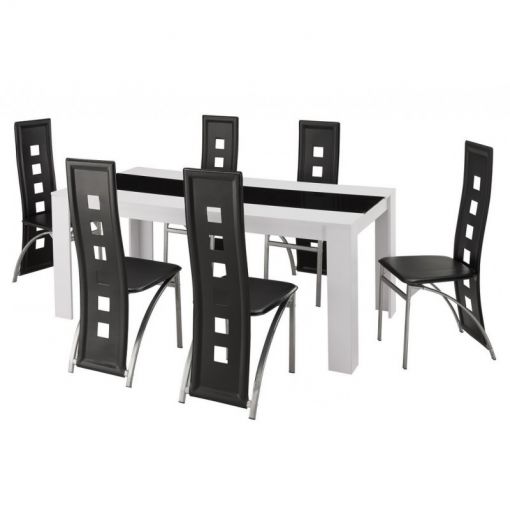 Ensemble repas DAMIA Blanc et Noir 1 table et 6 Chaises - L180cm