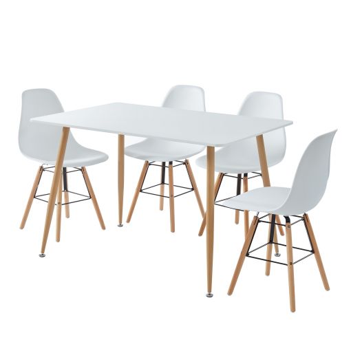 Ensemble repas KITTOS Laqué Blanc mat 1 table + 4 Chaises - L120cm