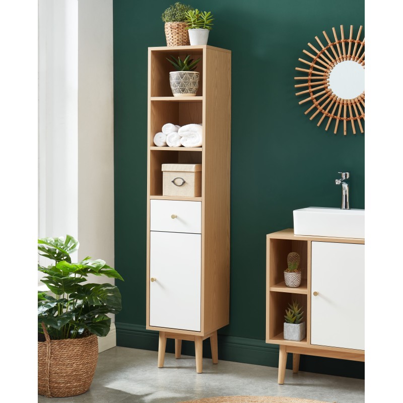 Armoire Haute Salle De Bain Colonne étroite De Rangement Blanc MDF 30x190x25 Cm