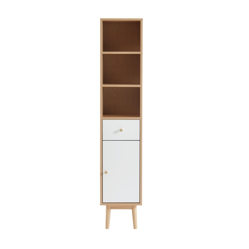 Meuble De Salle De Bain HAIDA 80 Cm - Effet Chêne Et Rotin - 2 Portes + 1 Tiroir - Design Naturel - 4