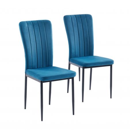 Lot de 2 chaises POPPY velours bleu pieds en métal noir