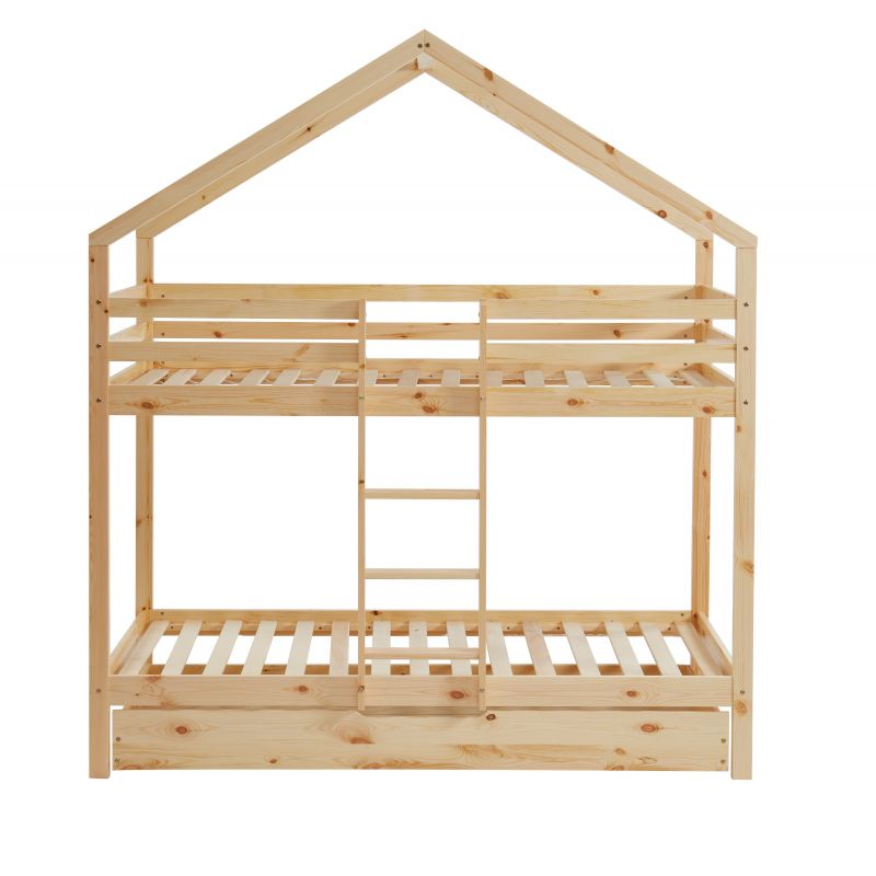 Lit cabane avec barrières pin massif 90x190 sommier inclus Tiny