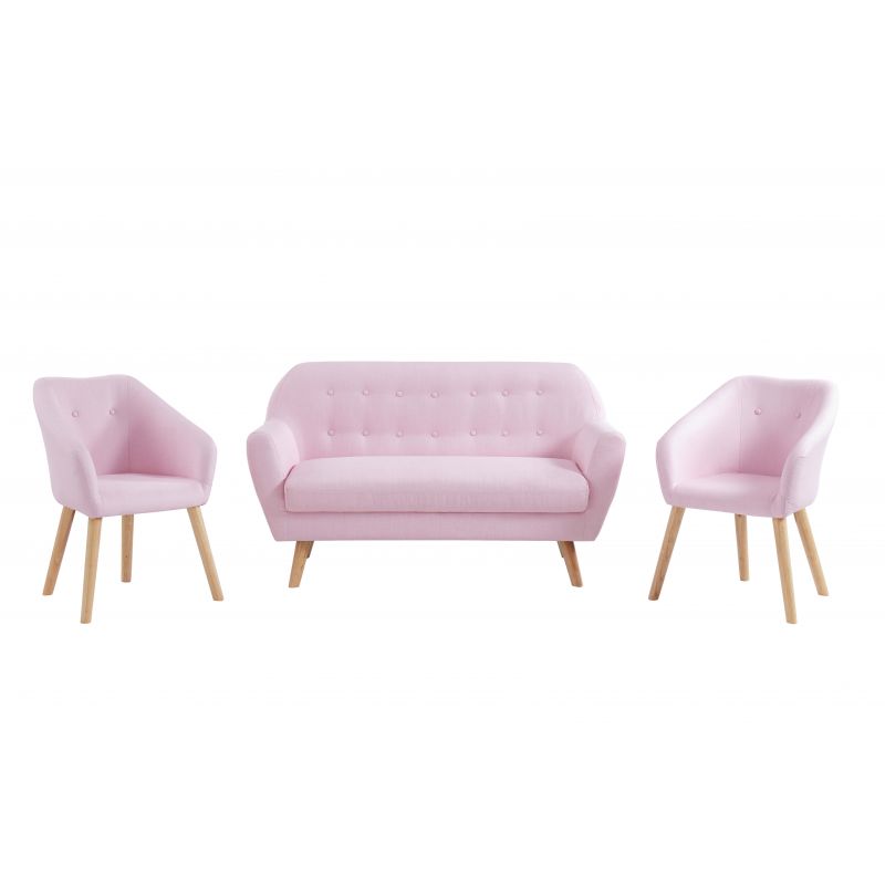 Ensemble canapé+fauteuil HILDA Tissu Rose canapé 2 places + 2 fauteuils