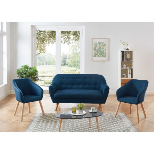 Ensemble canapé+fauteuil HILDA Tissu Bleu canapé 2 places + 2 fauteuils