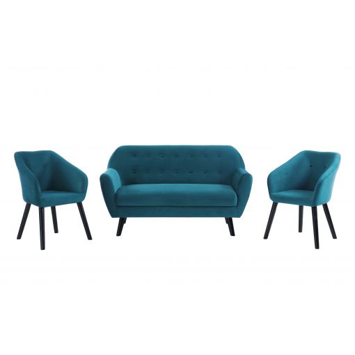 Ensemble canapé+fauteuil HILDA Velours Bleu canapé 2 places + 2 fauteuils
