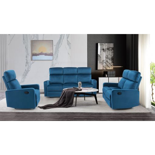 Ensemble LOVA 3+2+1Velours bleu foncé Manuel-lot canapés + fauteuil