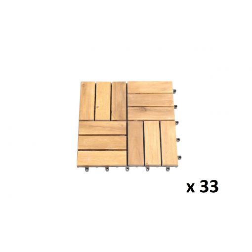 Lot de 33 dalles bois d'acacia 30x30 cm format mosaïque finition huilée