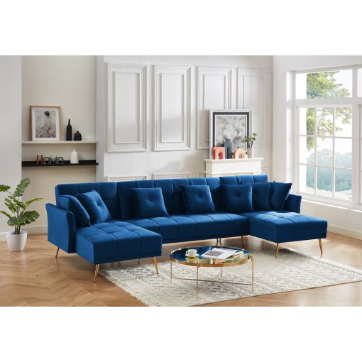 Canapé AROMA panoramique en velours bleu