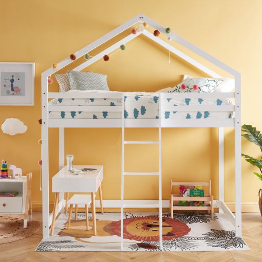 Lit cabane enfant - BAÏTA - Gamme TINY - Pin massif blanc - 70 x 140  sommier inclus - Cdiscount Maison