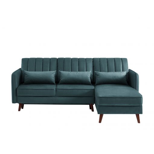 Canapé d'angle IDAHO en tissu bleu vert convertible