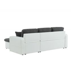 Canapé d'angle CANVAS tissu gris PU blanc et coffre convertible 4 places
