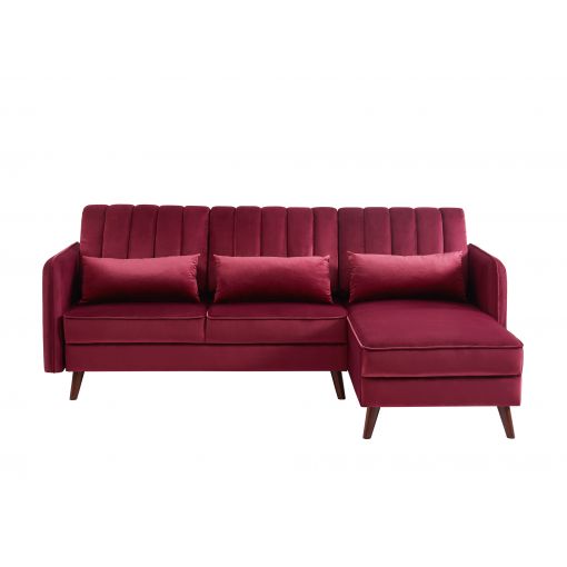 Canapé d'angle IDAHO en velours rouge bordeaux fixe
