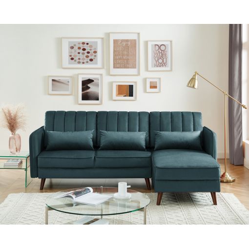 Canapé d'angle IDAHO tissu bleu vert fixe