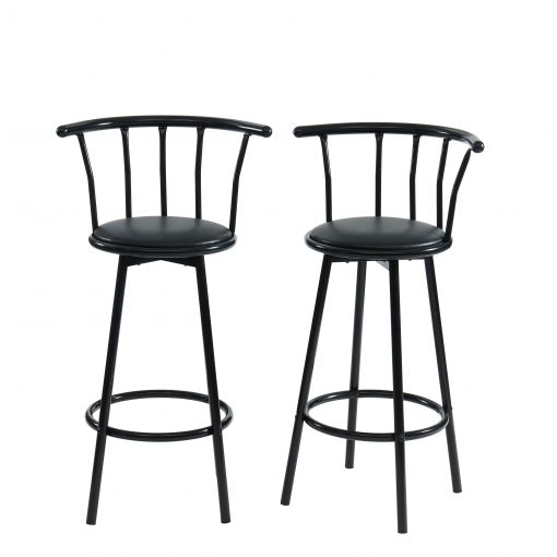 Lot 2 tabourets de bar BISTROT Noirs assise PU Hauteur d'assise 75 cm