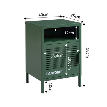 Table de chevet PANTONEmétal vert 1 porte et 1 niche L40cm