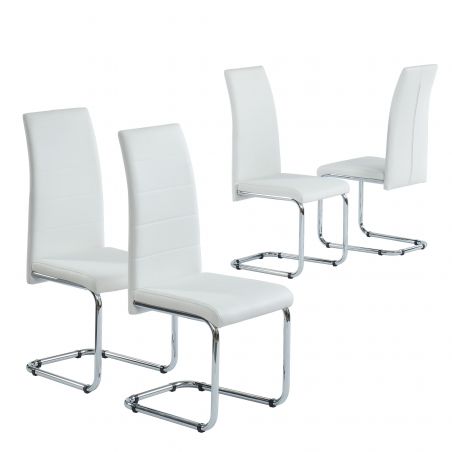 Lot de 4 chaises MARA simili blanc pieds en métal chromé